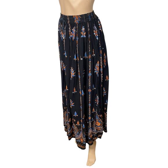 Vtg Black Orange Blue Paisley Sequin Embellished Boho Hippie Maxi Skirt S/M - Picture 5 of 7